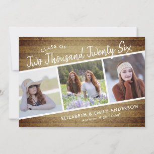 Handwritten Class of 2026 3 Photos Rustic Invitation