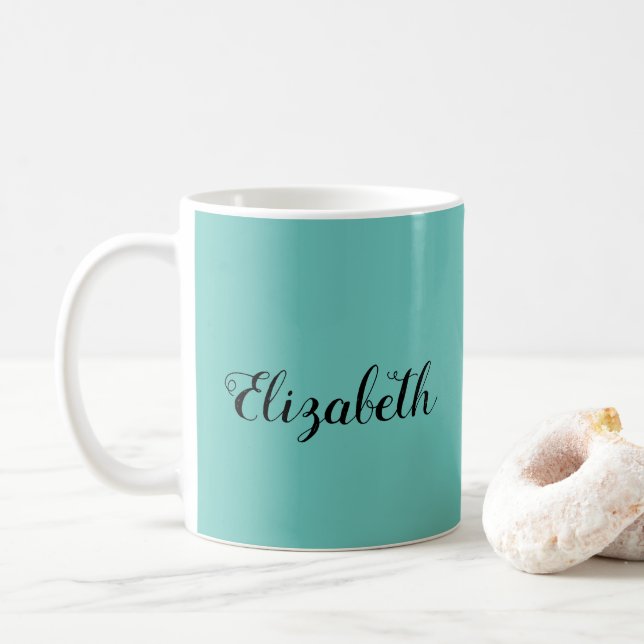 Handwritten Coffee Mug Name Light Teal Green (With Donut)