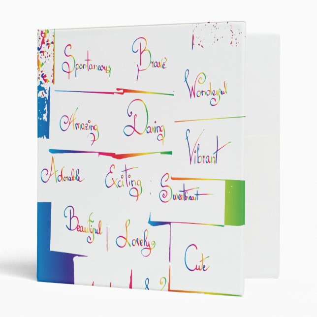 Handwritten Colorful Positive Inspirational words 3 Ring Binder (Front/Inside)