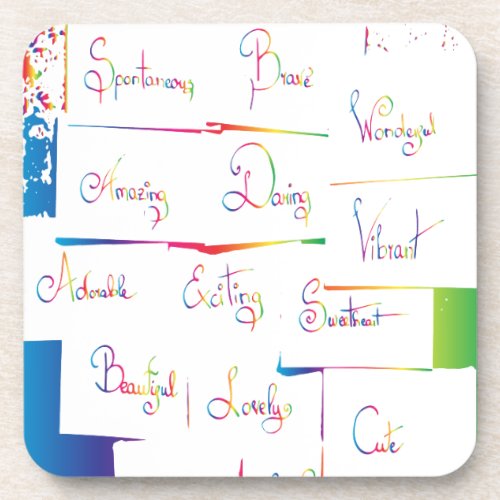 Handwritten Colorful Positive Inspirational words Drink Coaster