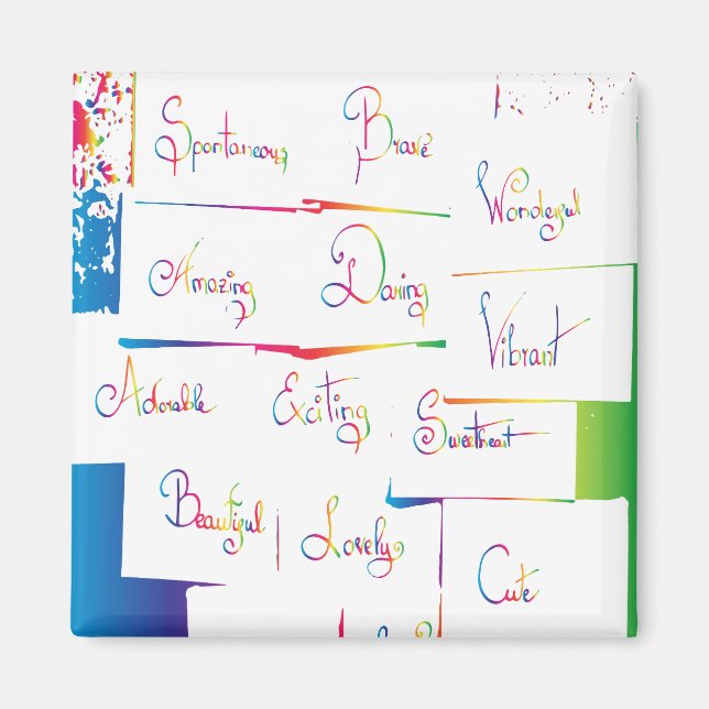 Handwritten Colorful Positive Inspirational words Magnet (Front)