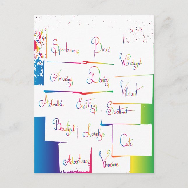 Handwritten Colorful Positive Inspirational words Postcard (Front)