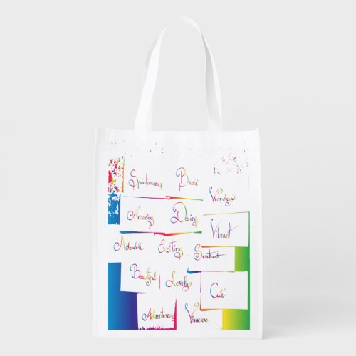 Handwritten Colorful Positive Inspirational words Reusable Grocery Bag