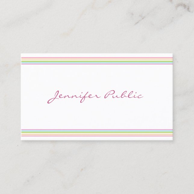 Handwritten Colorful Striped Modern Template Business Card (Front)