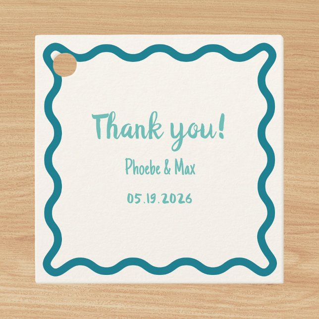 Handwritten Cool Wavy Border Thank You Wedding  Favor Tags (Creator Uploaded)