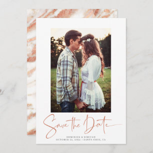 Handwritten Copper Rose Gold Marble Save the Date