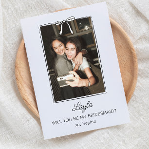 Handwritten Coquette Bow Bridesmaid Photo Proposal Card