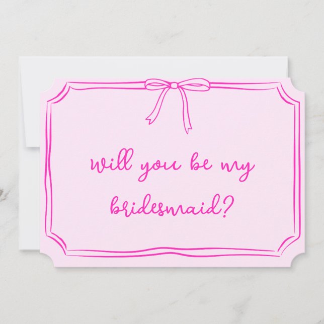 Handwritten Coquette Bow Pink Bridesmaid Proposal Invitation (Front)