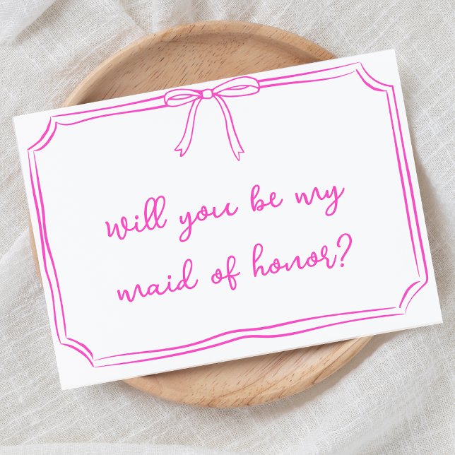 Handwritten Coquette Bow Pink Maid of Honor Invitation (Creator Uploaded)