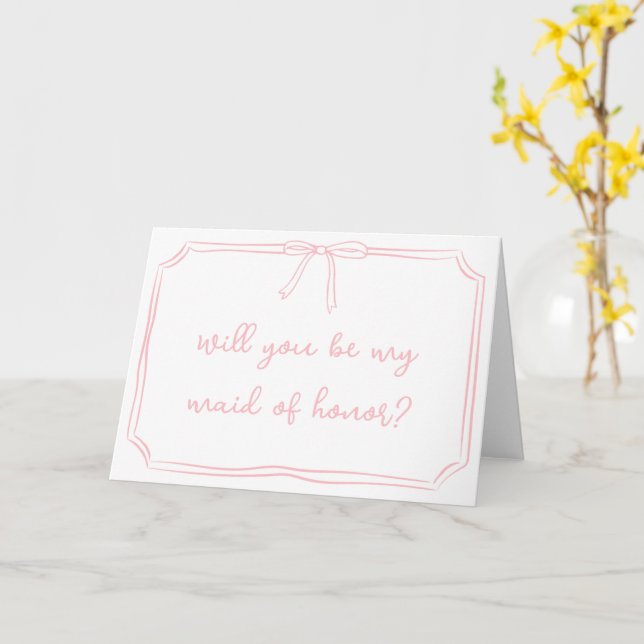 Handwritten Coquette Bow Pink Maid of Honor Note Card (Yellow Flower)