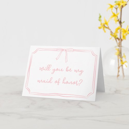 Handwritten Coquette Bow Pink Maid of Honor Note Card