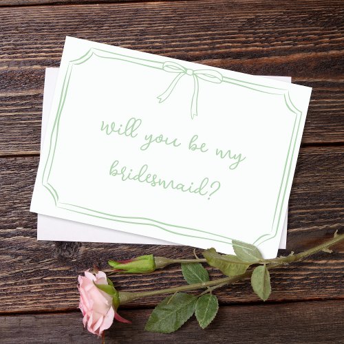 Handwritten Coquette Bow Sage Bridesmaid Proposal Invitation