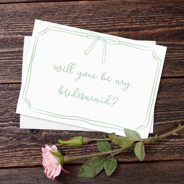 Handwritten Coquette Bow Sage Bridesmaid Proposal Invitation (Creator Uploaded)