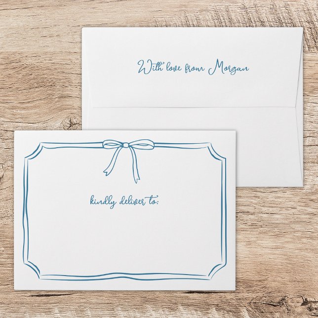 Handwritten Coquette Whimsical Bow Dusty Blue Envelope (Creator Uploaded)