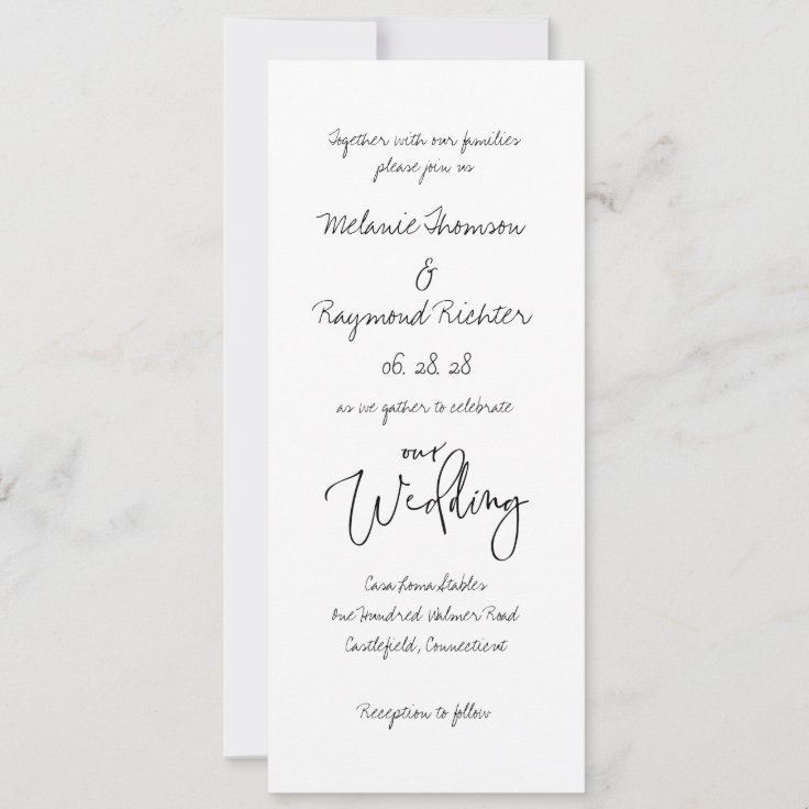 Handwritten Cursive 2 Our Wedding 4 X 9 Inch Long Invitation | Zazzle