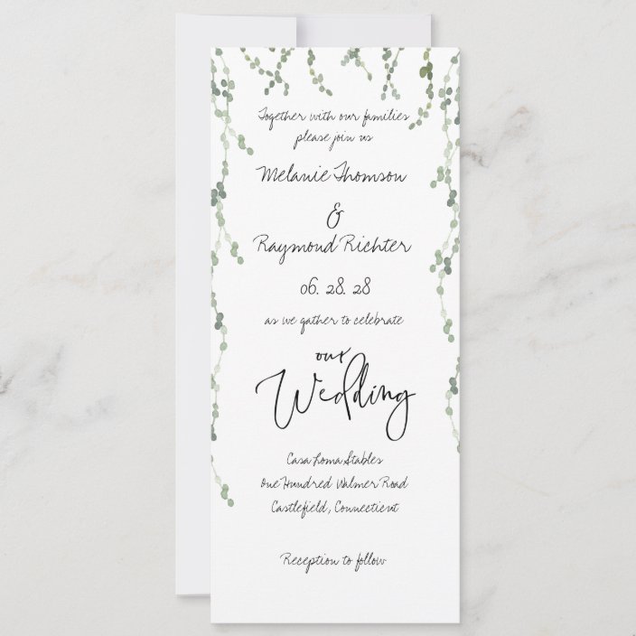 Handwritten Cursive Vines Wedding 4 X 9 Inch Long Invitation | Zazzle.com