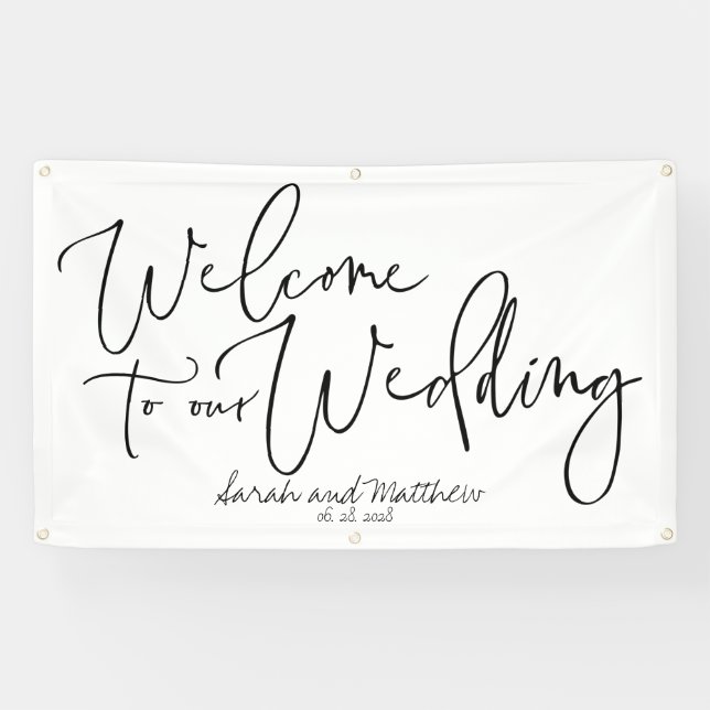 Handwritten Cursive Welcome To Our Wedding 3x5' Banner (Horizontal)