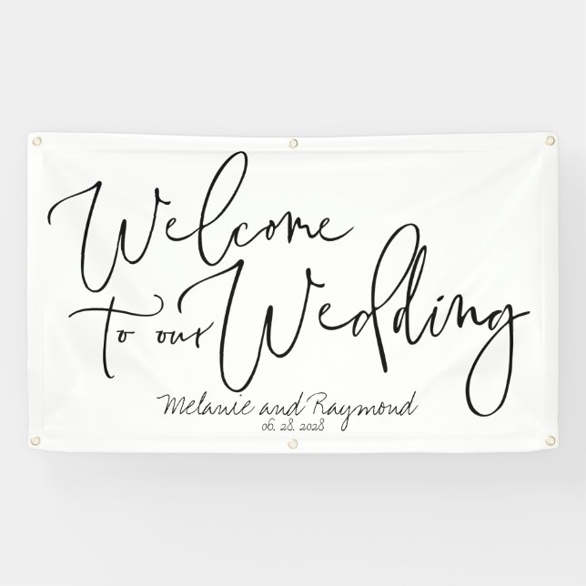 Handwritten Cursive Welcome To Our Wedding 3x5' Banner (Horizontal)