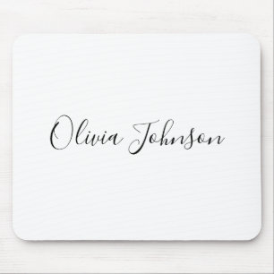 Handwritten Custom Name Black White Mouse Pad