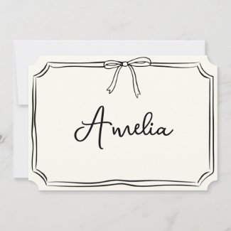 Handwritten Custom Name Bow Aesthetic Notecard