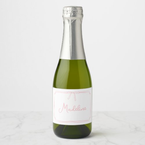 Handwritten Custom Name Bow Mini Champagne  Sparkling Wine Label