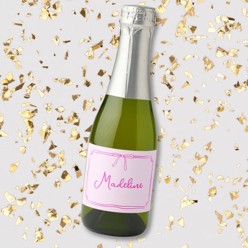 Handwritten Custom Name Bow Mini Champagne  Sparkling Wine Label