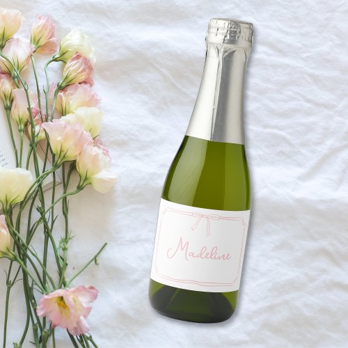 Handwritten Custom Name Bow Mini Champagne  Sparkling Wine Label