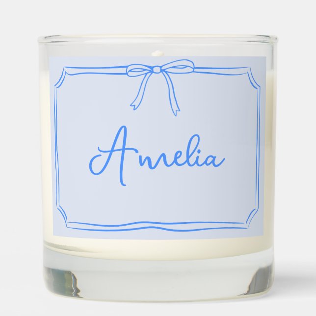 Handwritten Custom Name Coquette Bow Aesthetic Scented Candle (Front)