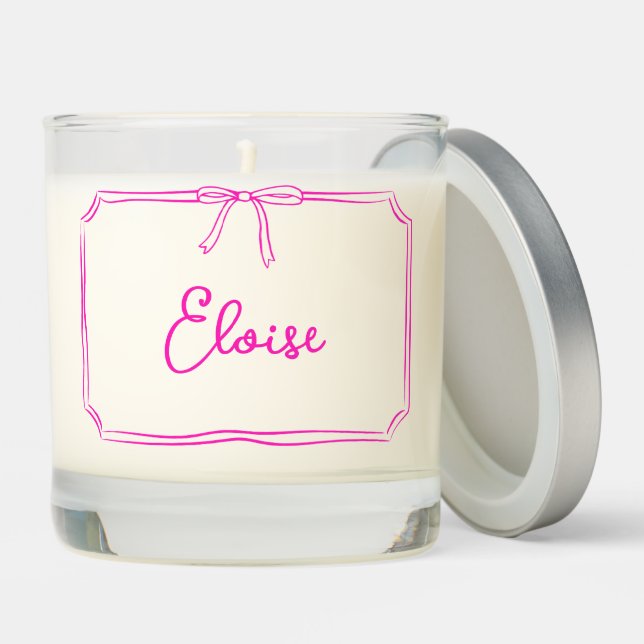 Handwritten Custom Name Coquette Bow Aesthetic Scented Candle (Lid)