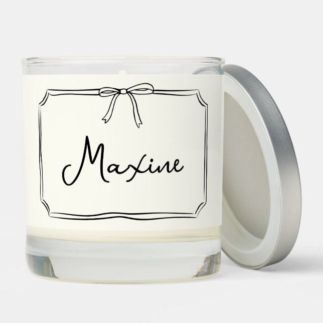Handwritten Custom Name Coquette Bow Aesthetic Scented Candle (Lid)