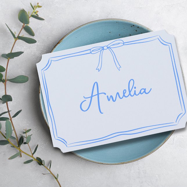 Handwritten Custom Name Coquette Bow Blue Notecard (Creator Uploaded)