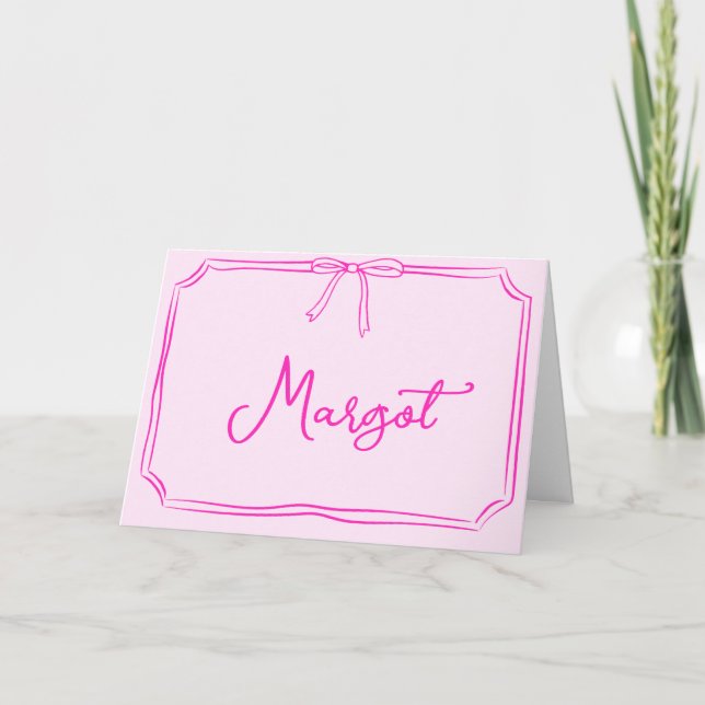 Handwritten Custom Name Coquette Bow Notecard (Front)