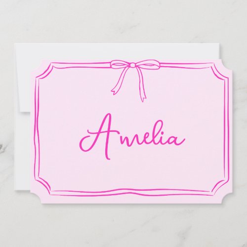 Handwritten Custom Pink Bow Aesthetic Notecard