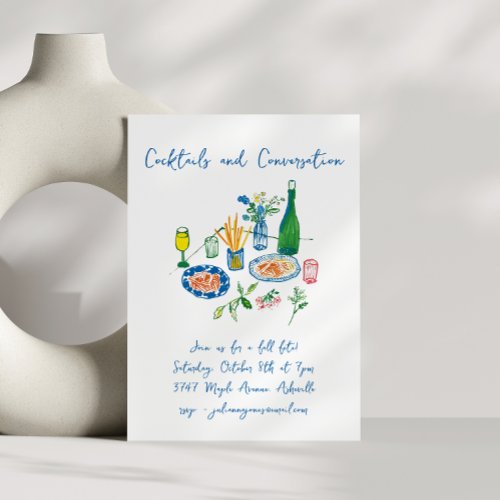 Handwritten Doodles Cocktails Fall Fete Custom Invitation