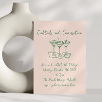 Handwritten Doodles Cocktails Holiday Blush Green