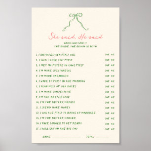 Handwritten Downloadable She said He said Game Poster