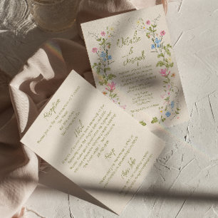 Handwritten Drawn Floral Summer All In One Wedding Invitation