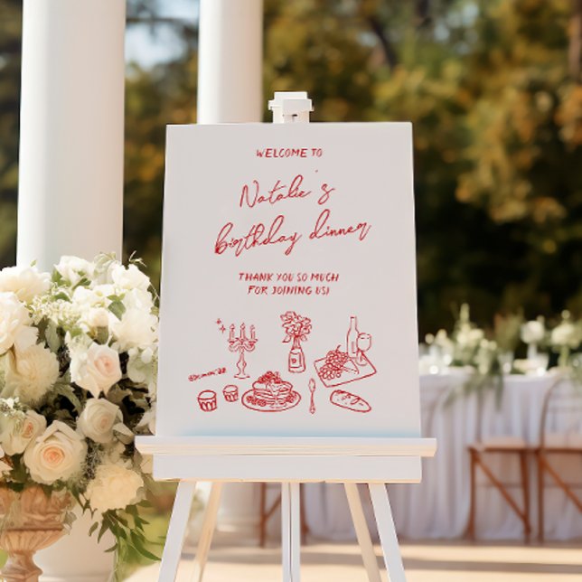 Handwritten Drawn Pink Birthday Dinner Fun Welcome Foam Board (Creator Uploaded)