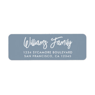 Handwritten Dusty Blue Family Return Address Label