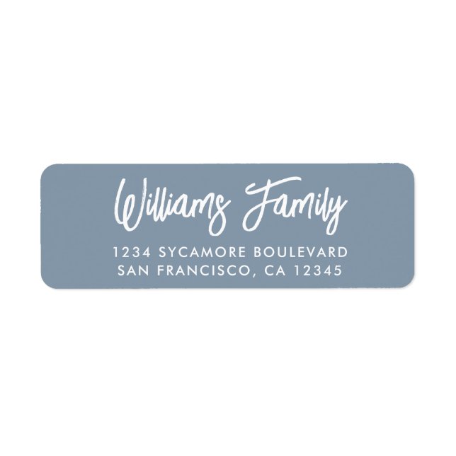 Handwritten Dusty Blue Family Return Address Label (Front)