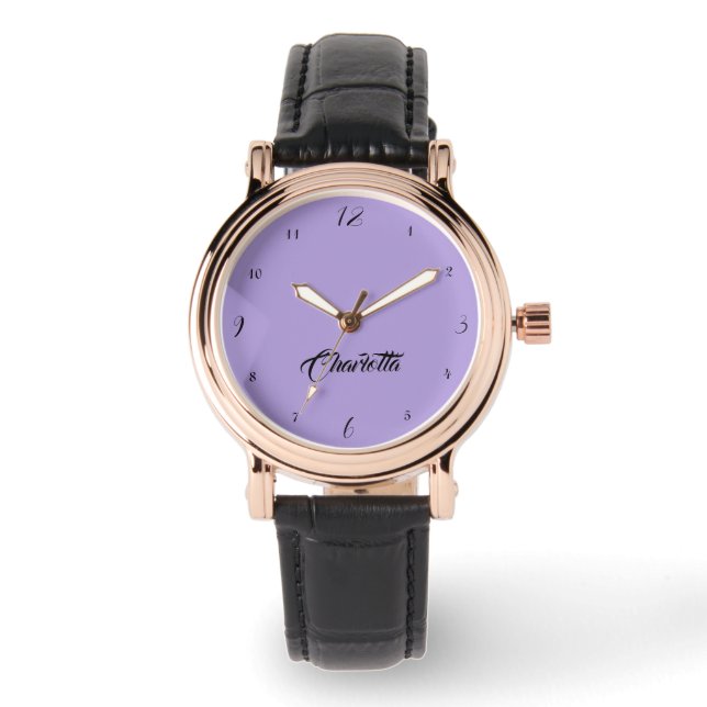 Handwritten Elegant Name | Pastel Purple Stylish Watch (Front)