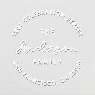 Handwritten Family Name Round Return Address Embosser
