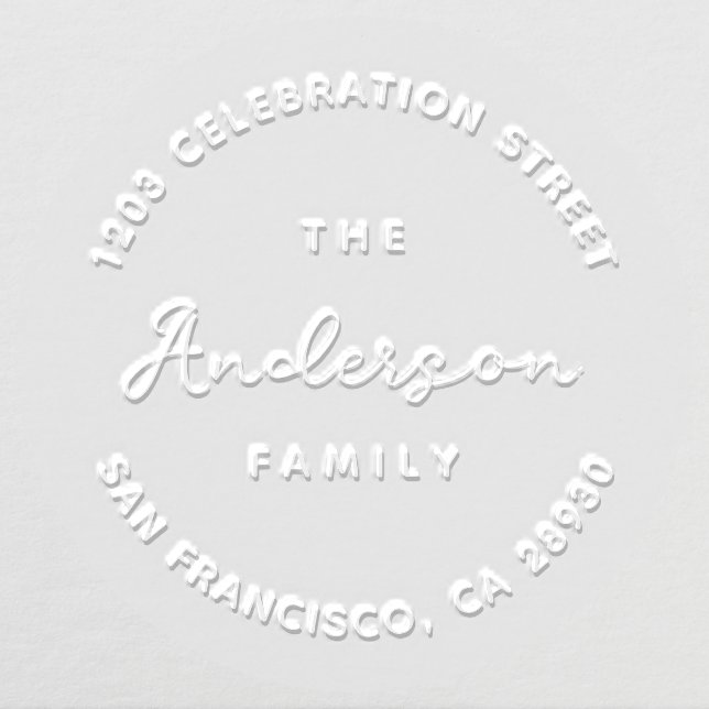 Handwritten Family Name Round Return Address Embosser (Design)