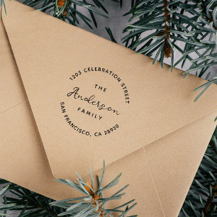 Handwritten Family Name Round Return Address Self-inking Stamp