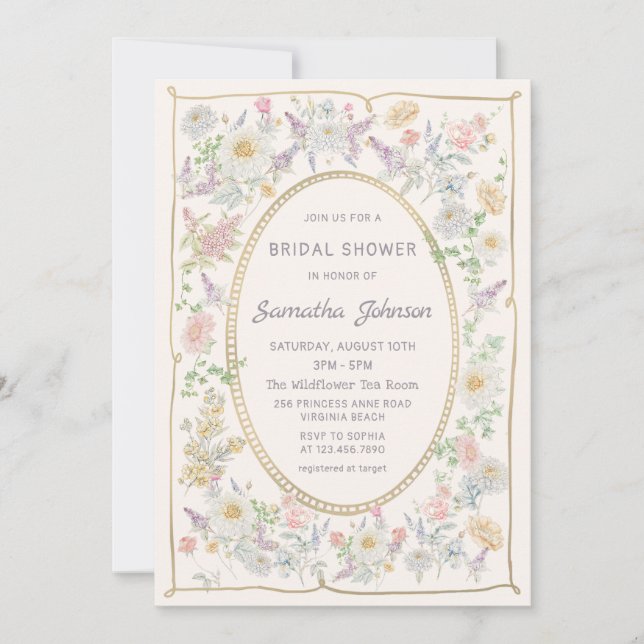 Handwritten Floral Bridal Shower Invitation (Front)
