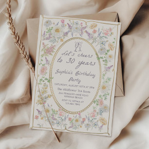 Handwritten Floral Cheers 30th Birthday Invitation