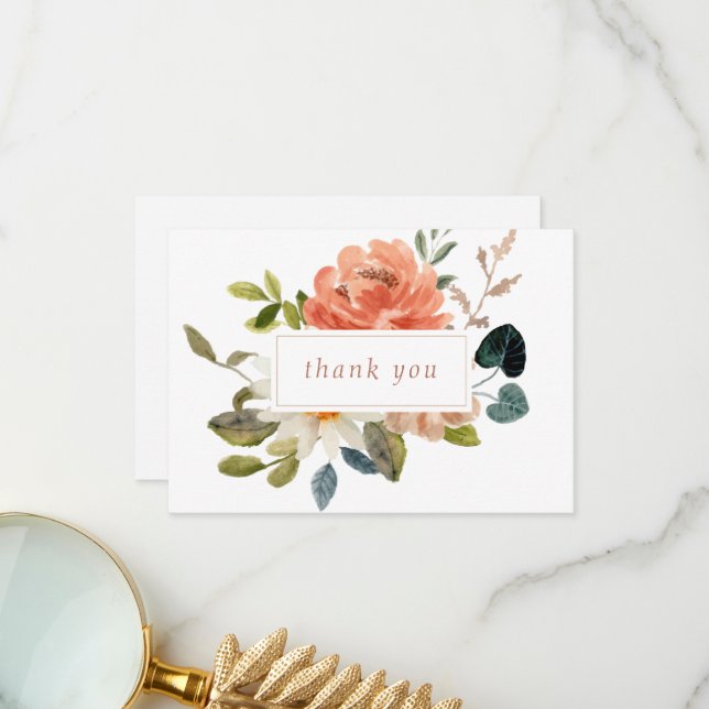 Handwritten Floral Wedding Thank You White Card (Front/Back In Situ)