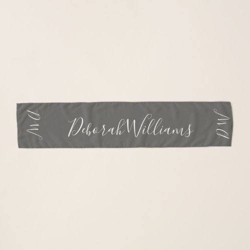 handwritten font style name on gray scarf