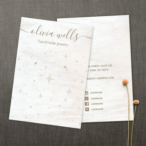 Handwritten Font White Stars Wood Earring Display Business Card