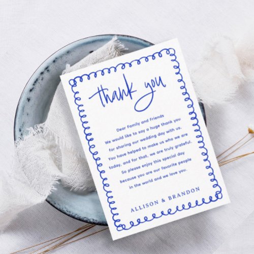 Handwritten French Blue Wedding Thank You Place Card